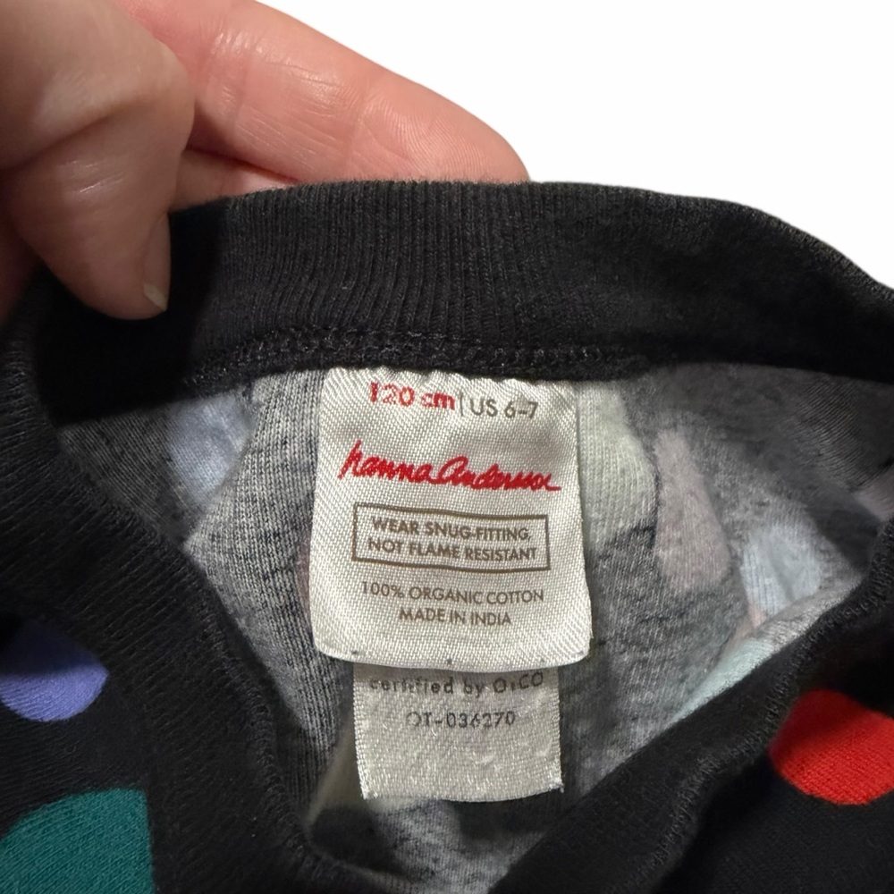 Hanna Andersson Youth Pajamas | Black with Multicolor Dots | Size 6-7 - Picture 3 of 8